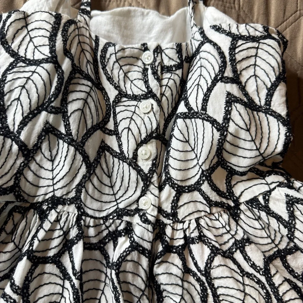 Janie and Jack Girls Dress Size 8 Black White Embroidered Eyelet Tie Strap Cotto